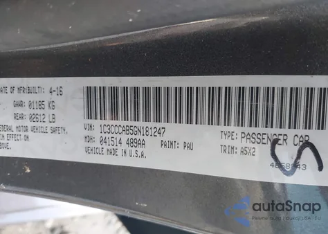 2016 Chrysler 200 Limited z USA, uszkodzony, nr VIN 1C3CCCAB5GN181247